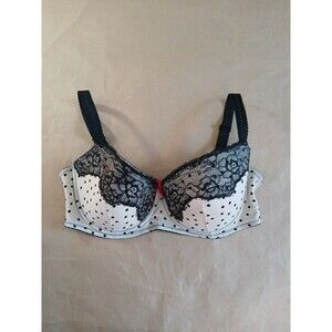 Secret Possessions Bra 36DD White Black  Polka Dot Lace Underwire